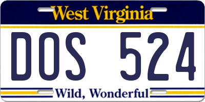 WV license plate DOS524
