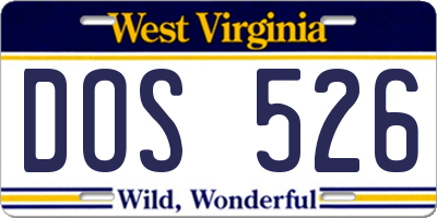WV license plate DOS526