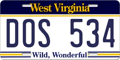 WV license plate DOS534