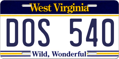 WV license plate DOS540