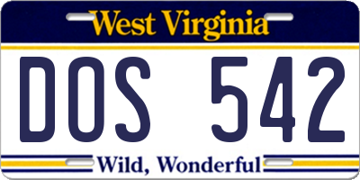 WV license plate DOS542