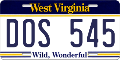 WV license plate DOS545