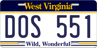 WV license plate DOS551