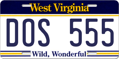 WV license plate DOS555