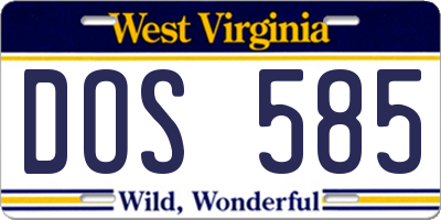 WV license plate DOS585