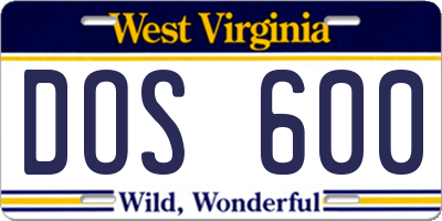 WV license plate DOS600