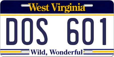 WV license plate DOS601