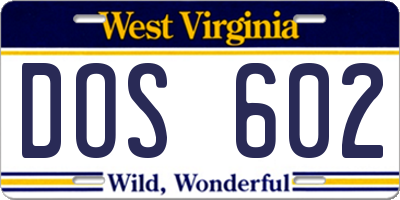 WV license plate DOS602