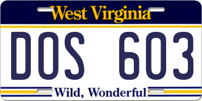 WV license plate DOS603