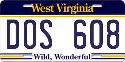 WV license plate DOS608
