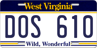 WV license plate DOS610