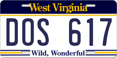WV license plate DOS617