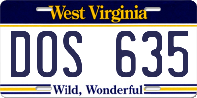 WV license plate DOS635