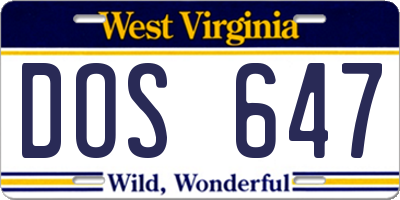 WV license plate DOS647