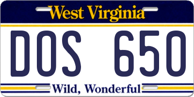 WV license plate DOS650