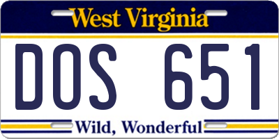 WV license plate DOS651