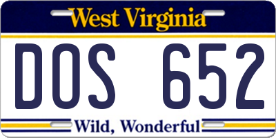 WV license plate DOS652