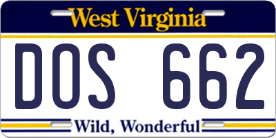 WV license plate DOS662
