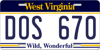 WV license plate DOS670