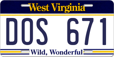 WV license plate DOS671