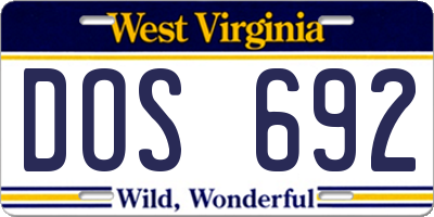 WV license plate DOS692