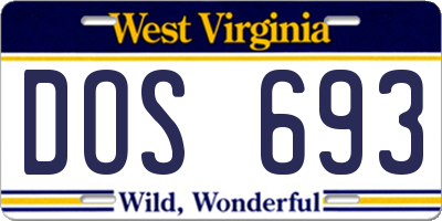 WV license plate DOS693