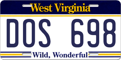 WV license plate DOS698