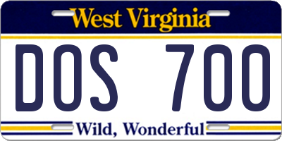 WV license plate DOS700