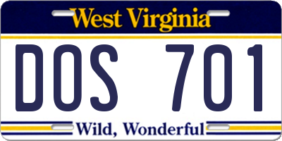 WV license plate DOS701