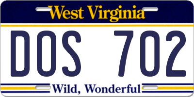 WV license plate DOS702