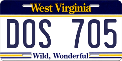 WV license plate DOS705