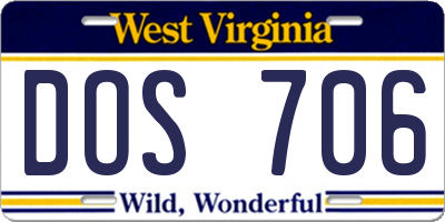 WV license plate DOS706