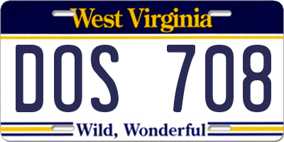 WV license plate DOS708
