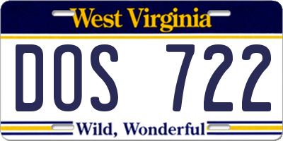 WV license plate DOS722
