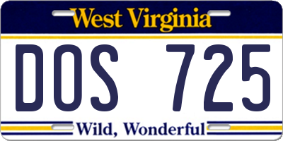 WV license plate DOS725