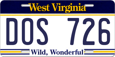 WV license plate DOS726