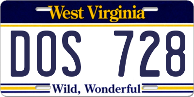 WV license plate DOS728