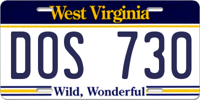 WV license plate DOS730