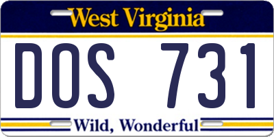 WV license plate DOS731