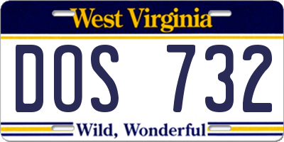 WV license plate DOS732