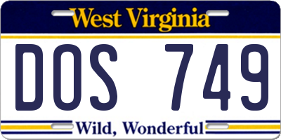 WV license plate DOS749