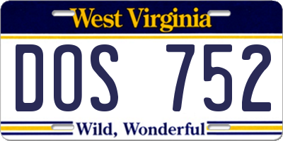 WV license plate DOS752