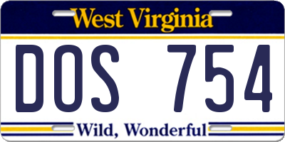 WV license plate DOS754