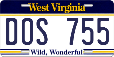 WV license plate DOS755