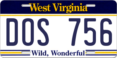 WV license plate DOS756