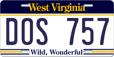 WV license plate DOS757