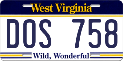 WV license plate DOS758