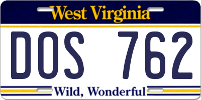 WV license plate DOS762
