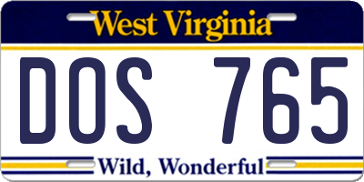 WV license plate DOS765