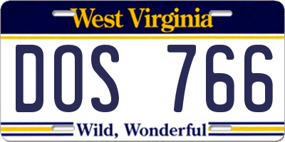 WV license plate DOS766